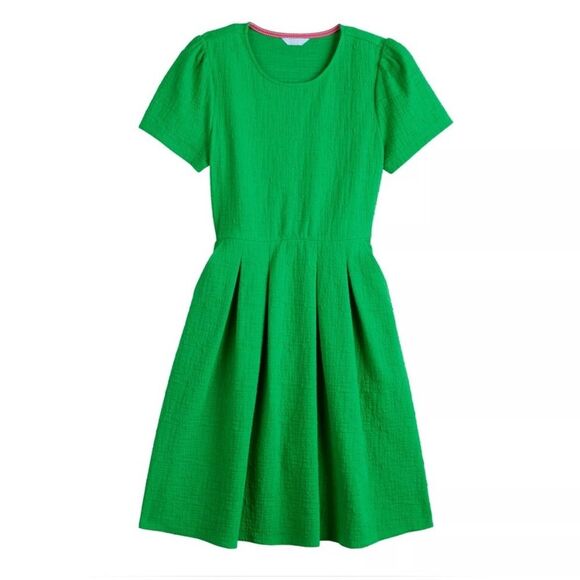 DRAPER JAMES RSVP™ | Pleated Green Roubd Neck Puff Sleeve T-Shirt Dress Size XS - Picture 1 of 10